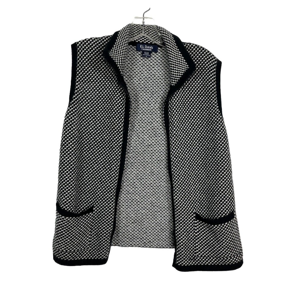 El Daws 100% Cashmere VTG Academia Checked Grandma core Wms Sweater Sz M